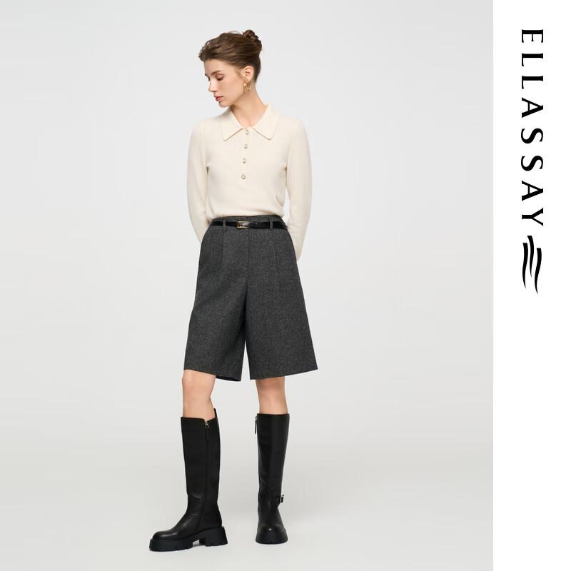 ELLASSAY Women's Merino Wool Blend Lapel Pullover Sweater