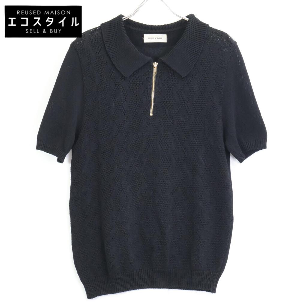 ERNEST W. BAKER Black Zip-Up Knit Polo tops M blackUsed