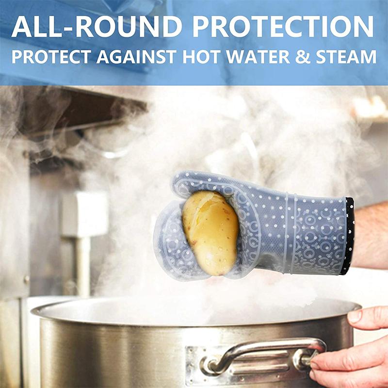1-2Pcs Double Layer Oven Mitts Thicken Silicone Kitchen Gloves Non-Slip Oven Pot Holder Heat Resistant Baking Cooking Bbq Gloves Quality
