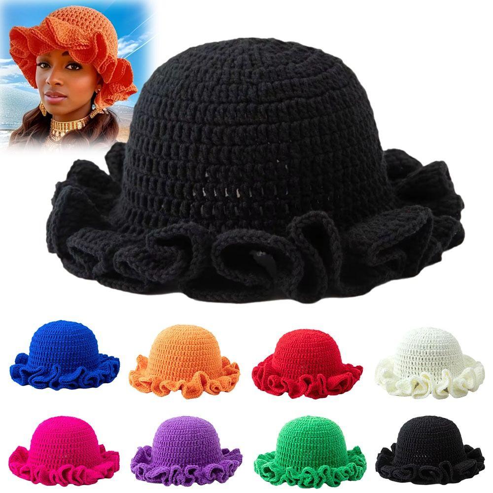 Floppy Women Bucket Hat Crochet Knit Beanie Hat Casual Fisherman Cap