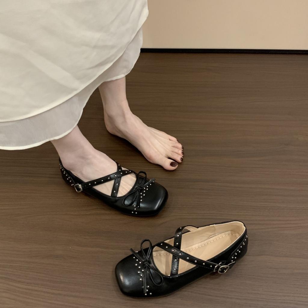 French Flat-soled Silver Single Shoes Women's 2025 New Summer Skirt Mary Jane Small Leather Shoes Ballet Beanie Shoes