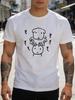 Unisex White Tee Sheep Hug Stick Figure Sketch Print Short Sleeve Loose Casual Street Basic Top For Adult Male Daily Wear Outfit