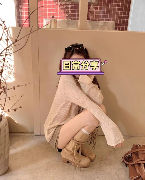 Egyptian style! Retro woven fringed stacking boots women's new medium-length knight boots thick-soled Martin short boots