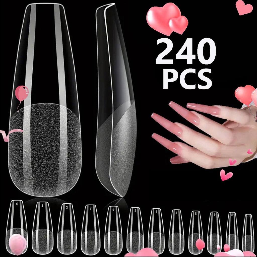 240PCS Short Almond Nail Tips Soft Gel Pre-Shaped Acrylic Nail Tips Half Matte Full Cover Nail Tips Clear Gelly Press On Nail