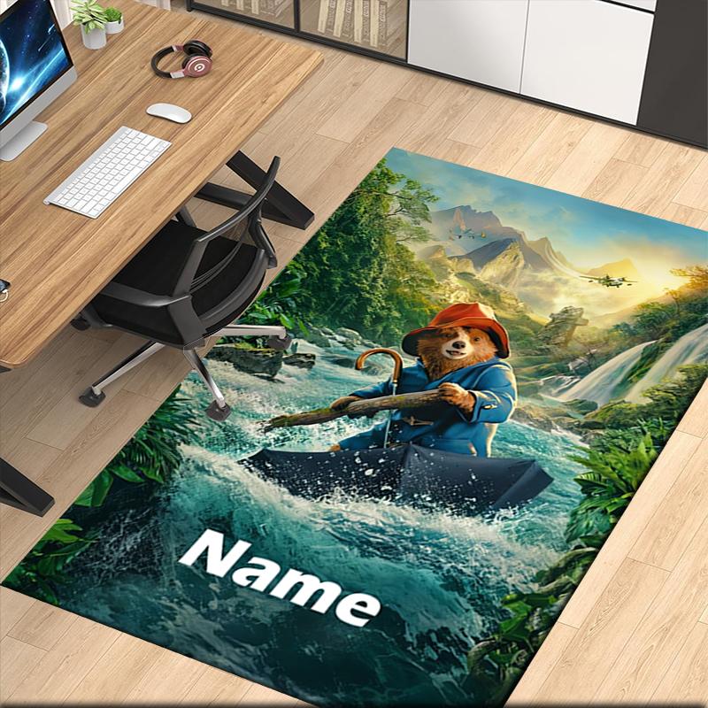 Custom Name Paddington Bear Printed Carpet, for Office Chair Living Room Bedroom Kitchen Room Decor Gifts.