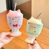 Ins High-value Cute Cake Goblet Cartoon Cat Ceramic Mug with Lid Couple Straw Water Cup