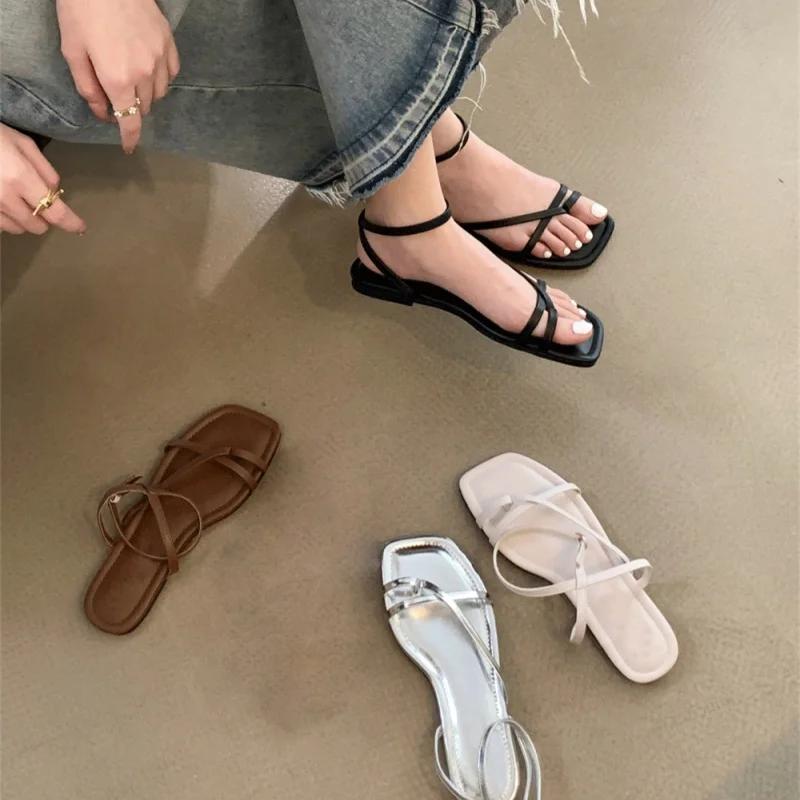 Fashion Women's Sandals Casual Summer Open Toe Light Comfortable Flats  Outdoor Pinch Toe Beach Sandalias