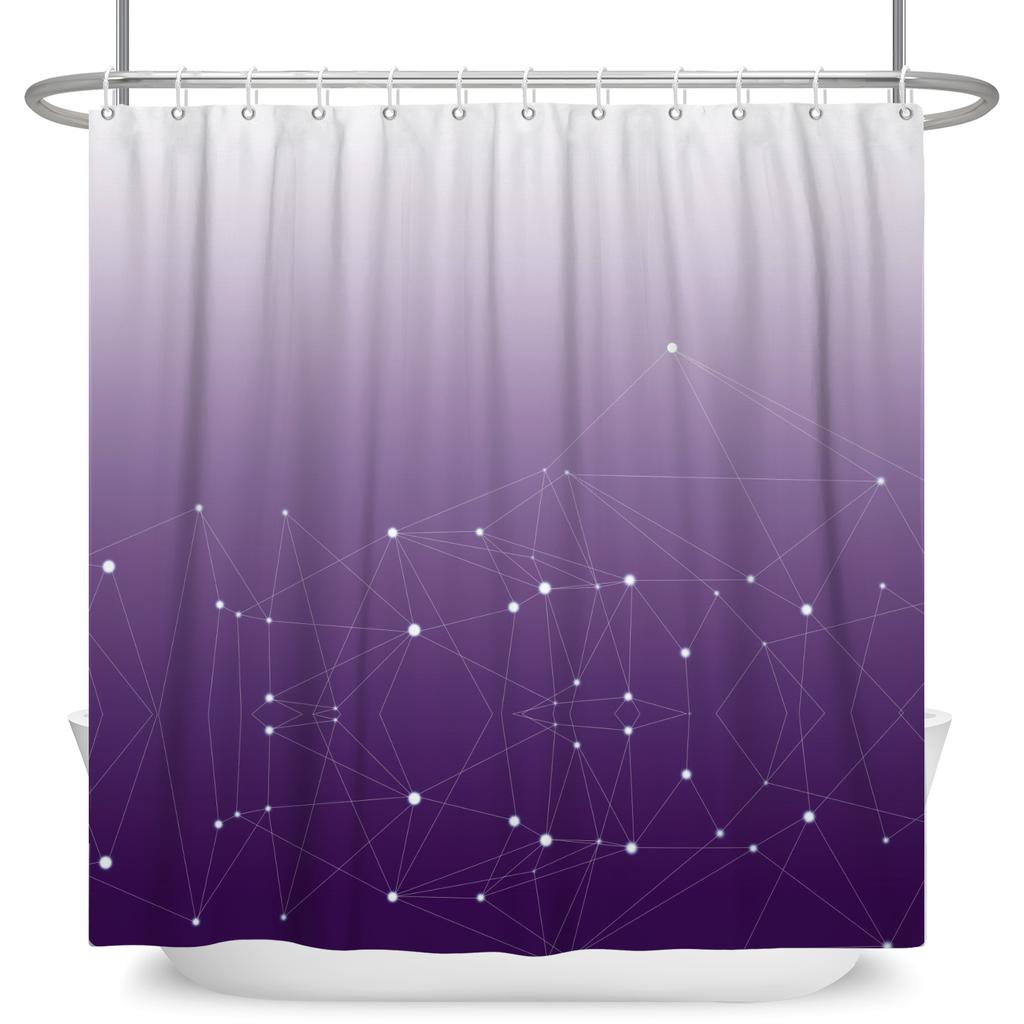 Cortina de ducha Cielo estrellado degradado Estampado de línea geométrica y puntos Cortina de baño impermeable Decoración de baño Tela de poliéster con ganchos
