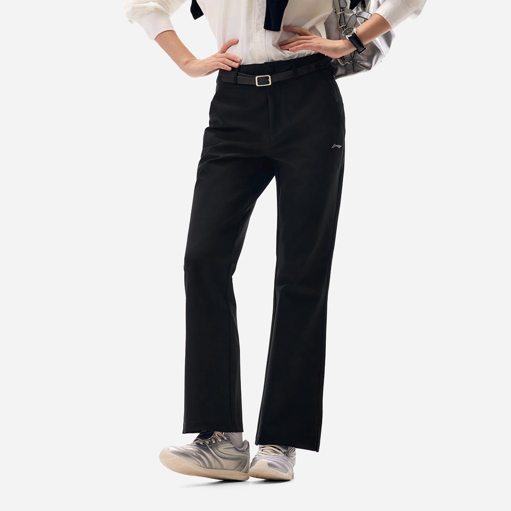 Li Ning Fitness Series Solid Color Mid Waist Flared Breathable Versatile Sports Long Pants Women bottoms Black AYKV720-1