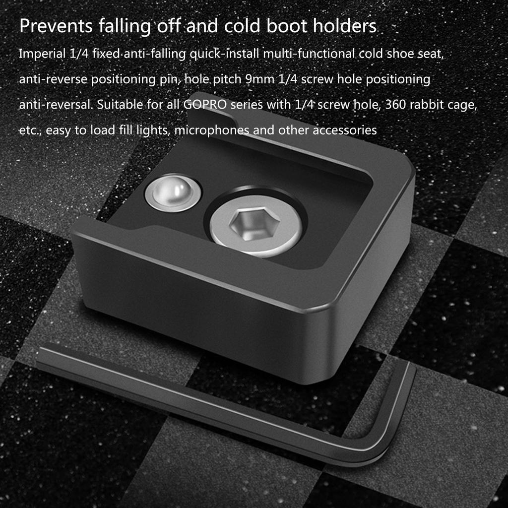 Aluminum-alloy Cold Shoe Mount Adapter Base with 1/4" Mounting Screw for Camera Cage Flash LED Light Expansion Holder