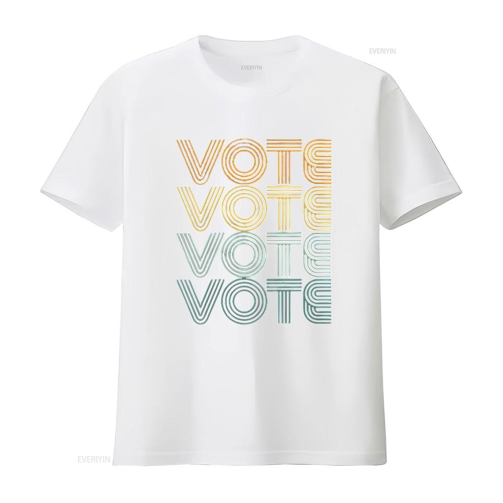 Mens Retro Vote Vintage Colors Round Neck T Shirt Black 4X Large vintage Washed homme streetwear Comfortable Soft Versatile