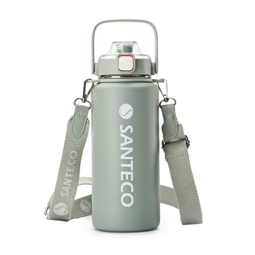 SANTECO Vacuum Insulated Sports Water Bottle, 1.2L, with Detachable Shoulder Strap, Keeps Cold or Hot, Includes Straw, Compatible with Direct Drinking