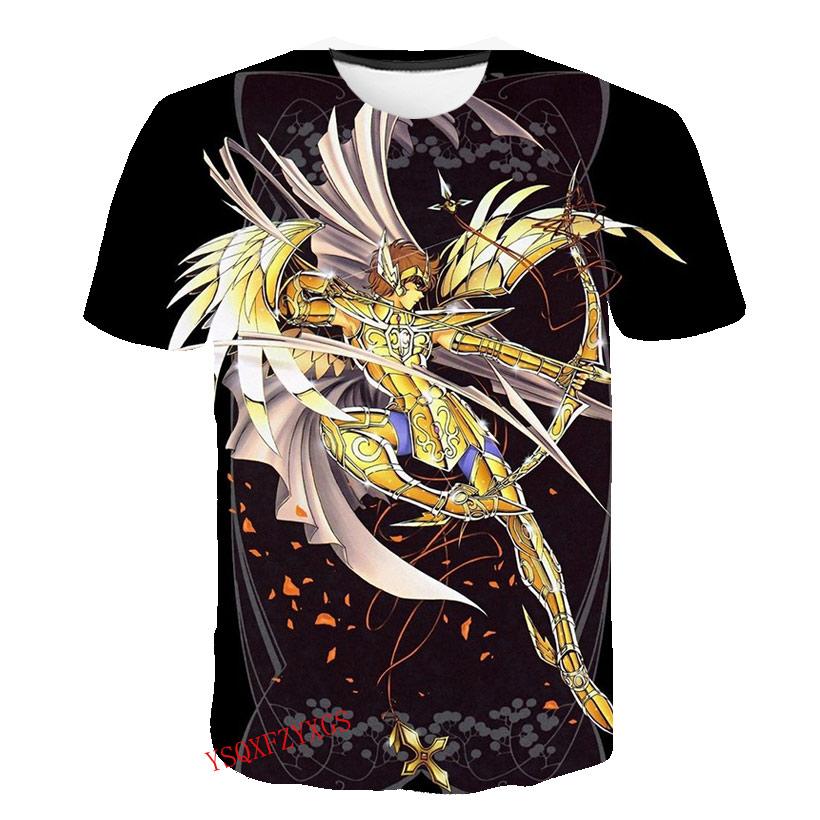Verão Cavaleiro de Ouro Novo 3D Estampa Harajuku HD Masculino Gola Redonda Manga Curta Moda Infantil Camiseta Desenho Animado Top Casual