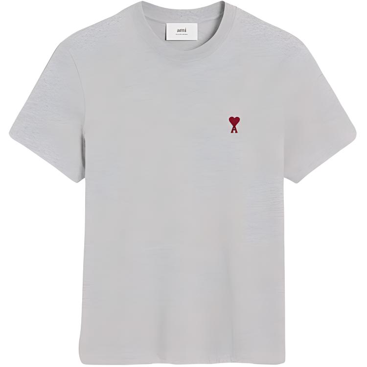 AMIPARIS Tricou Confortabil cu Croială Largă, Imprimeu Inimă, Gât Rotund, Mânecă Scurtă, Unisex, Topuri, Gri Brocart Noros, BFUTS035724-0951 M white