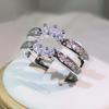 Copper Delicate Square Cubic Zircon Rings For Women Micro Paved Double Row Ring Fashion Jewelry Gifts
