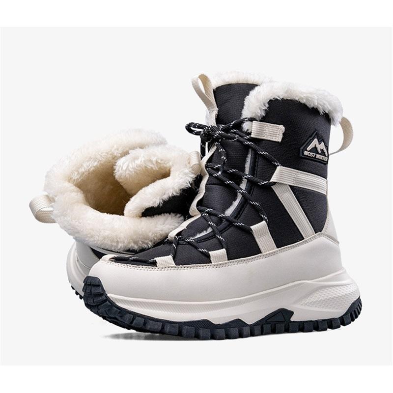 Зимняя Мода Снежные Сапоги Женские Утепленные Теплые Хлопковые Ботинки Водонепроницаемые Нескользящие Женские Увеличивающие Рост Зимние Сапоги Для Мужчин 46 чёрный