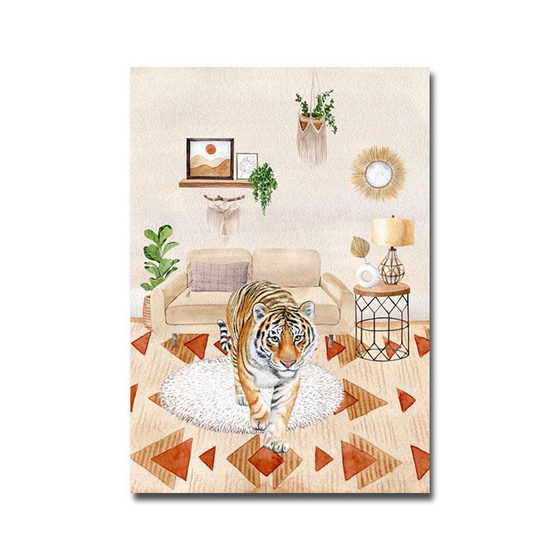 

Boho Tiger Poster Minimal Abstract Art Print Rainbow Sunshine Neutral Canvas Painting Modern Wall Picture Living Room Home Decor 21x30cm No Framed