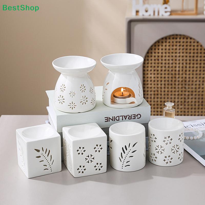White Ceramic Aromatherapy Oil Burners - Hollow Out Flower/Leaf Design Wax Melt Warmers for Home Decor (Assorted Shapes)