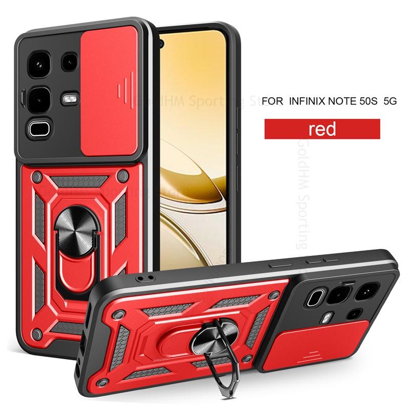 Push Window Slide Lens Heavy Duty Protective Case For Infinix Note 50s 50 Pro Plus Magnetic Finger Ring Holder Kickstand Cover Note 50 Pro 50x 40X 30i