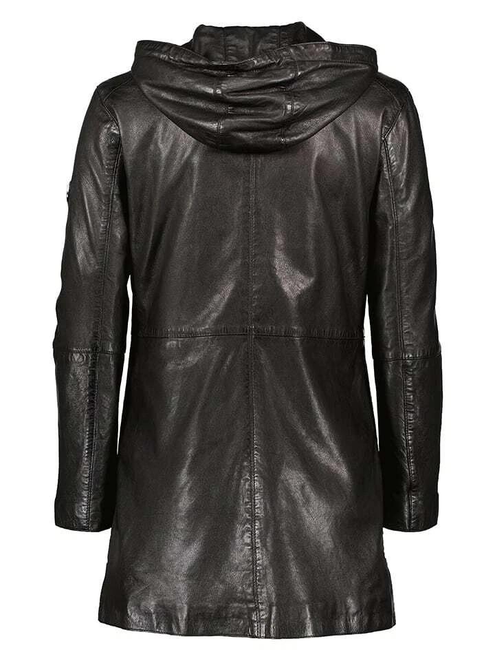 Leather Women Hoodie Designer Halloween Black Lambskin Party Wear Trench Coat