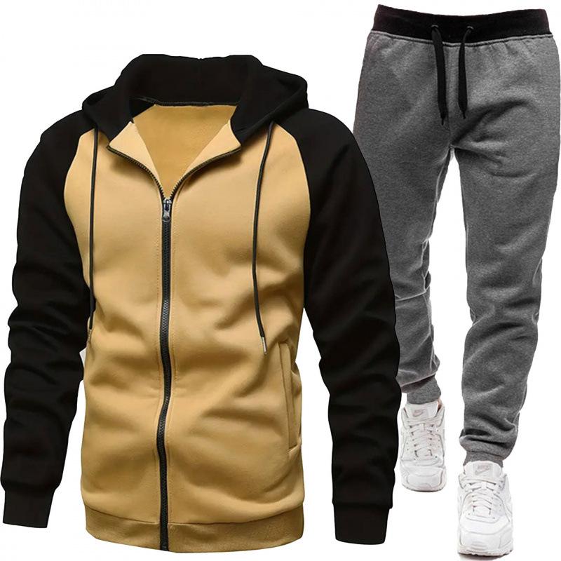 Men's European & American Color Block Raglan Sleeve Sweatshirt Set - Autumn/Winter Fashion