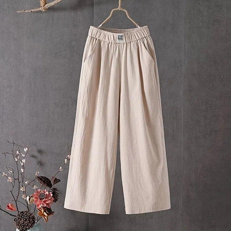Pantaloni Casual in Cotone e Lino, Pantaloni da Donna, Larghi e Sottili, Pantaloni a Gamba Dritta, Pantaloni Harem Estivi Sottili a Nove Punti