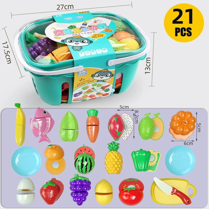 Kitchen Play House Toy Set Simulation Basket Fruit Vegetable Food Cutting Game Educational Kids Montessori Learning Girls Toy