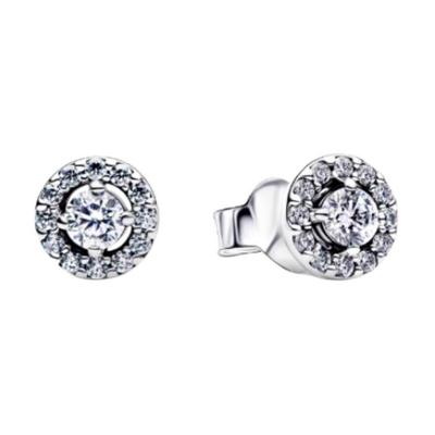 Paved Halo Round Exquisite Sparkling Stud Earrings Women Earrings Silver 293019C01
