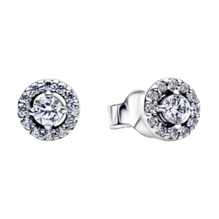 Pandora Paved Halo Round Exquisite Sparkling Stud Earrings Women earrings Silver 293019C01 Box