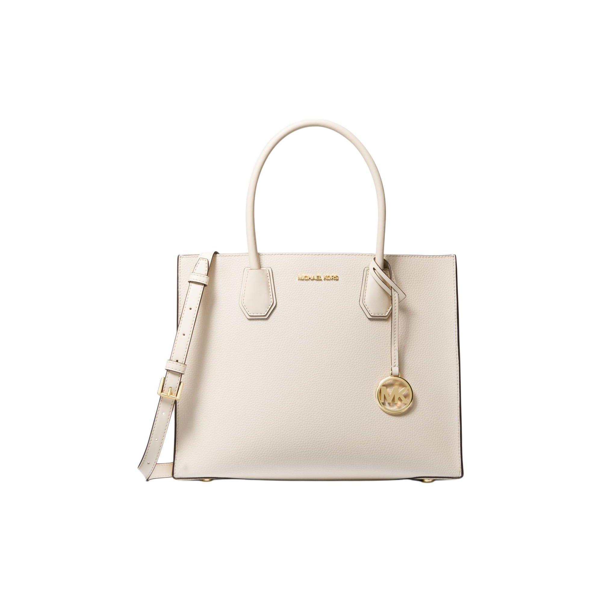 

Michael Kors MK Mercer Logo Adjustable Detachable Shoulder Strap Pebbled Leather Accordion Bag Women Shoulder Bags Cream 35T2GM9S3L-LTCREAM Basic Set (Bag+Dust Bag)