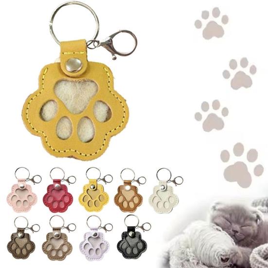 Faux Leather Paw Keychain Pet Hair Keepsake Paw Charm Key