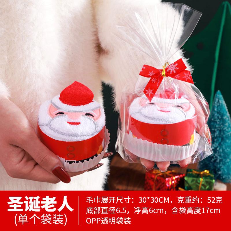 Christmas Towels 30*30cm Cute Cake Shaped Soft Microfiber Santa Claus Snowman Embroidery Hand Towel For Xmas Navidad Decor Gifts