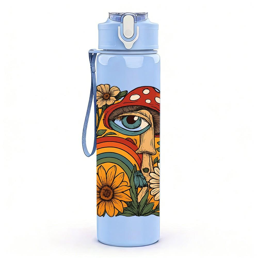 1PC Sunflower Surprised Eye Art 750ml Color Plastic Sports Water Bottle Leakproof Flip Straw Lid For Sports Office Home Use