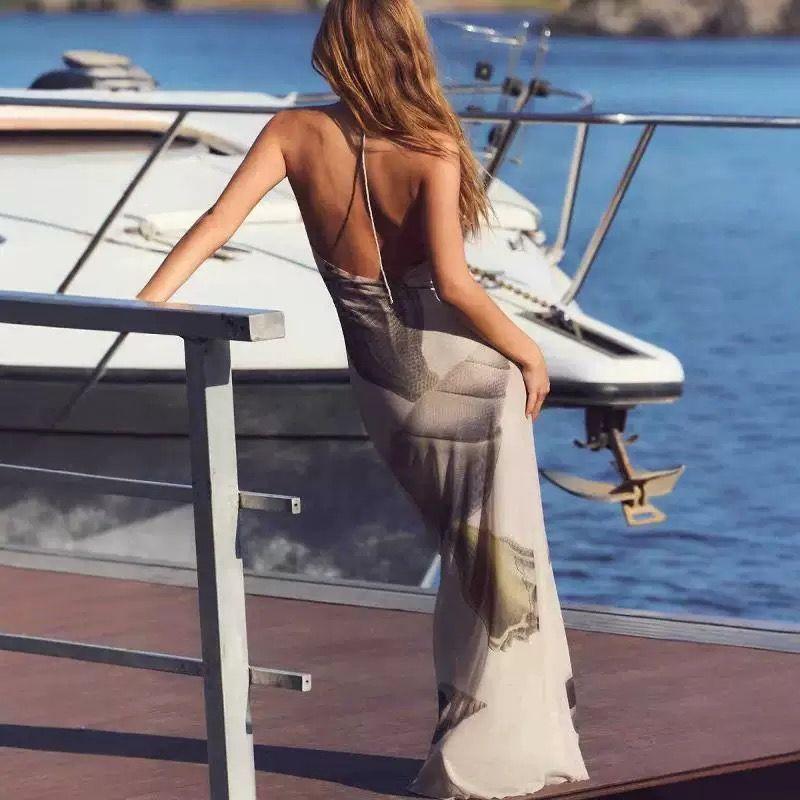 Zbzr Spring and Autumn New Women Clothes Western Style French Style Design Shell Print Silk Net Dress 0085840