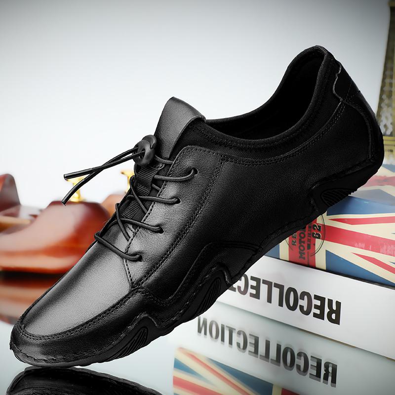 Newest Breathable Genuine Leather Shoes Men Loafers Casual Leather Soft Driving Smen'S Shoes Classic Flats Walking Lace-Up Footwear