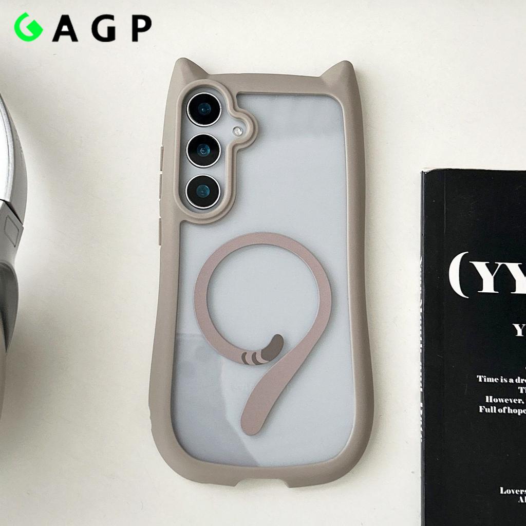 Ins Cute Cat Ear for Case For Samsung Galaxy S26 S2 S24 S23 Ultra Plus Magnetic Wireless Charge Shockproof Cover