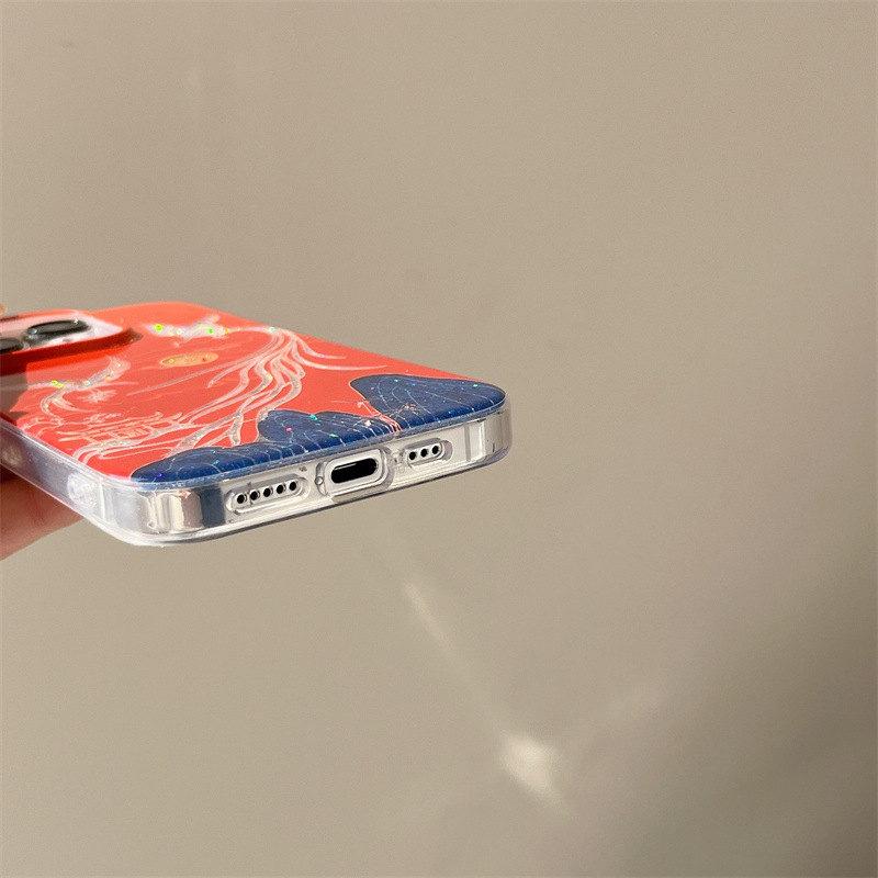 Husă de Telefon cu Sclipici Strălucitor Stil Chinezesc Peisaj Macarale Pentru iPhone 13 14 15 16 Pro Max Husă Moale