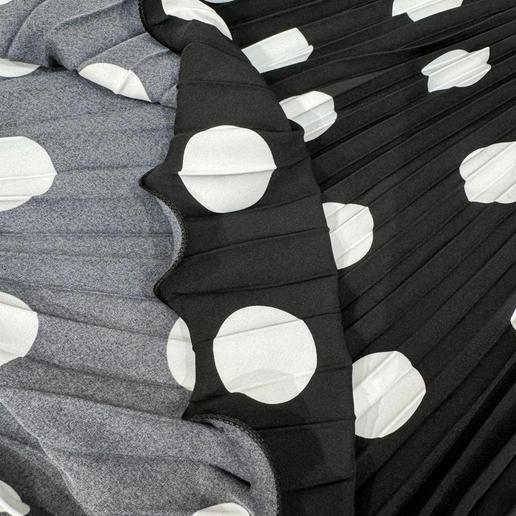 Multicolor Korean Style Chiffon High Waist Pleated Polka Dot Midi Skirt