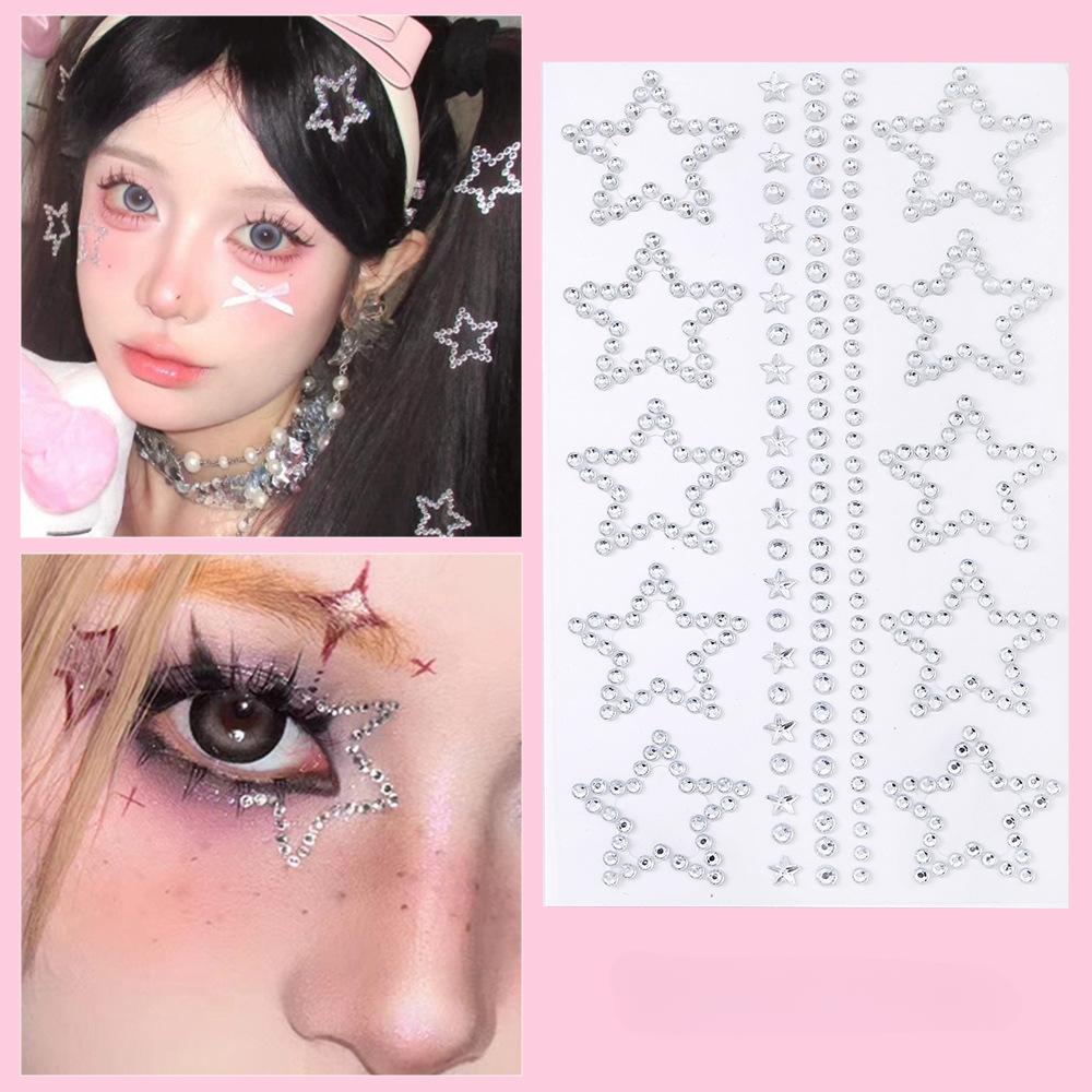 Ins Face Sticker Face Jewelry Organza Bow Resin Round Diamond Pearl Jewelry Eyebrow Sticker Lip Sticker