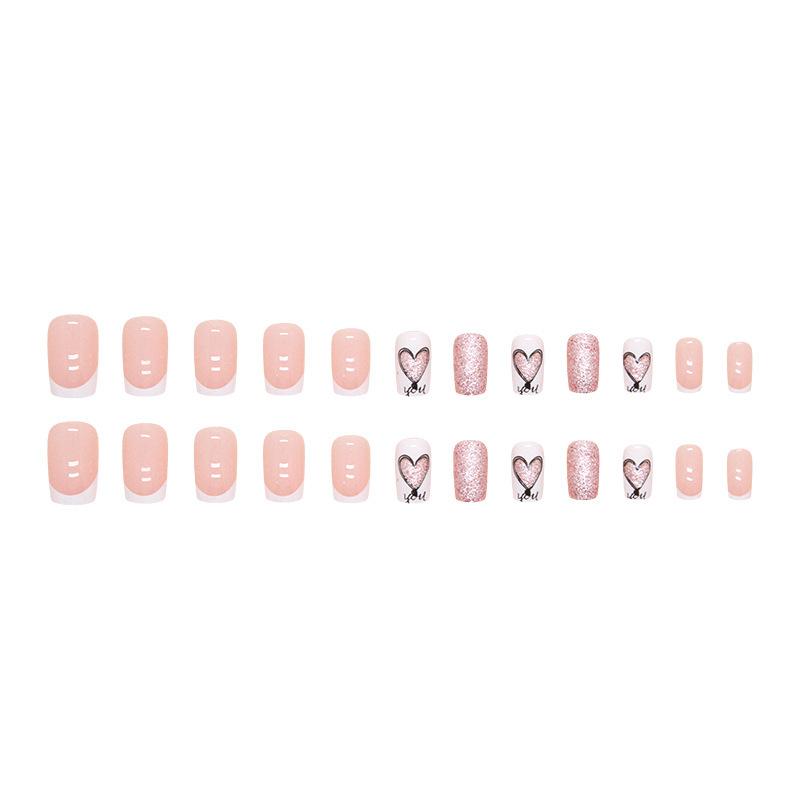 24 Pieces New White French Manicure Medium and Long Explosive Love Fake Nails, Sweet Wear Armor