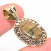 Natural Rhyolite Gemstone Two Tone 925 Solid Sterling Silver Pendant 1.25" g9Q38