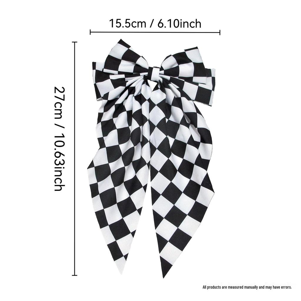 Black & White Plaid Bow Ribbon Hair Clip - Women's Fashion Headwear Accessory