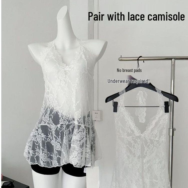 Retro Lace Patchwork Halter Tie-Up Tank Dress for Women