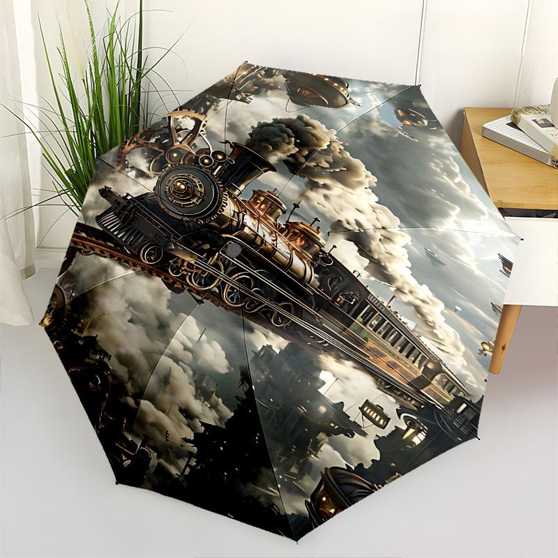

Steampunk, Skytrain Themed Automatic Opening and Closing Umbrella, Brightly Colored 8-rib Portable Umbrella, Suitable for Men and Women, A P