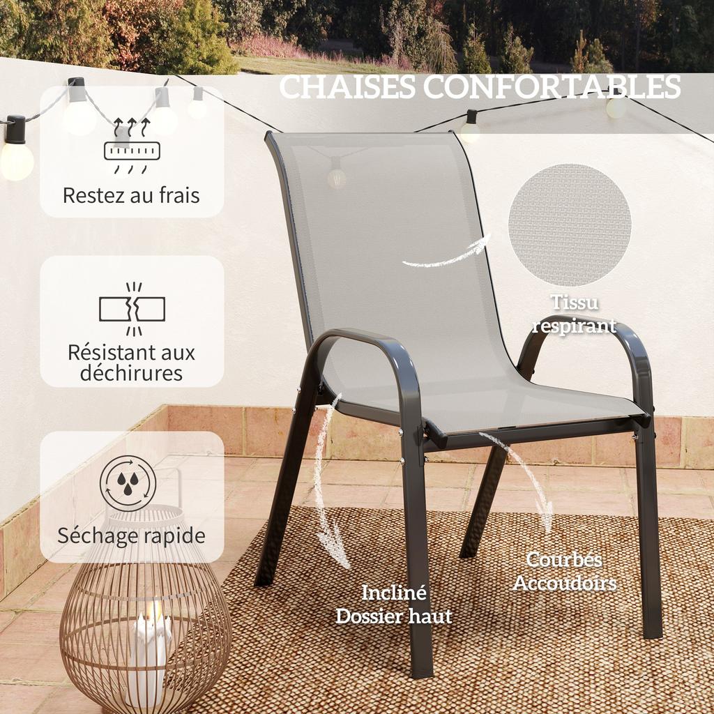 Garden Furniture Set, 3-Piece, 2 Stackable Armchairs, Coffee Table, Tempered Glass, Light Grey