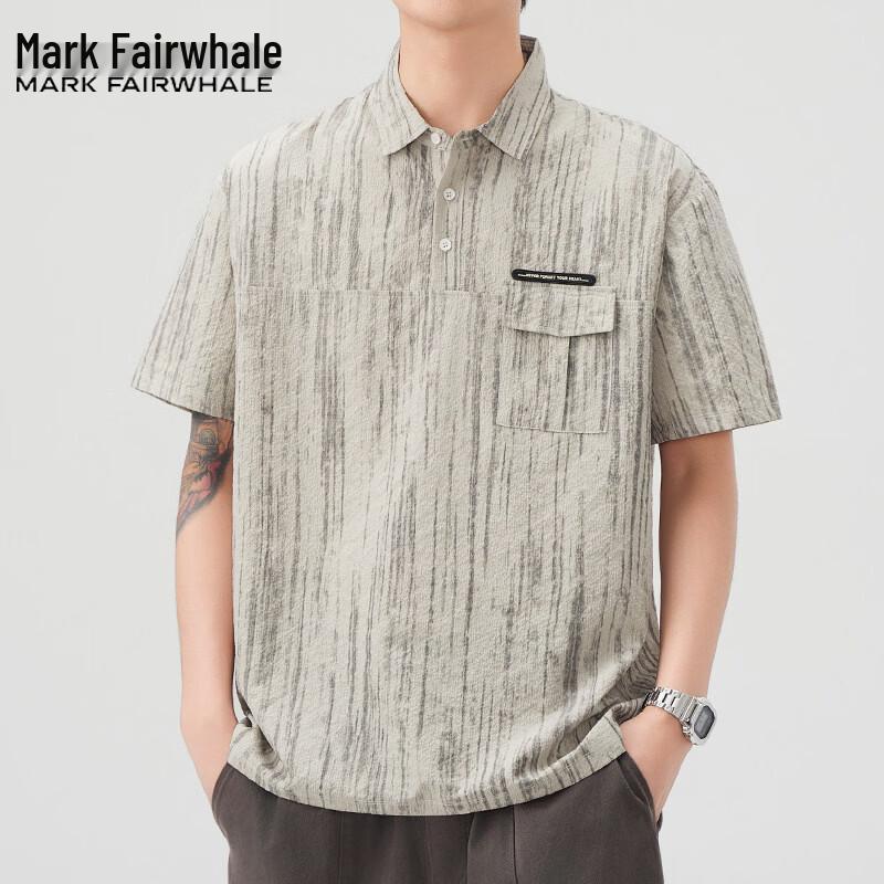 Mark Hua Fei Men s Summer Striped Loose-Fit Polo Shirt L