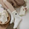Cute Cartoon Mink Fleece Socks for Women White Mid-tube Socks Winter Thickened Velvet Warm Home Sleep Elastic Cuffs Socks