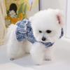 1-Piece Dog Clothes Cat Dog Pet Dress Autumn and Winter Thickened Warm Blue Skirt with Small Backpack