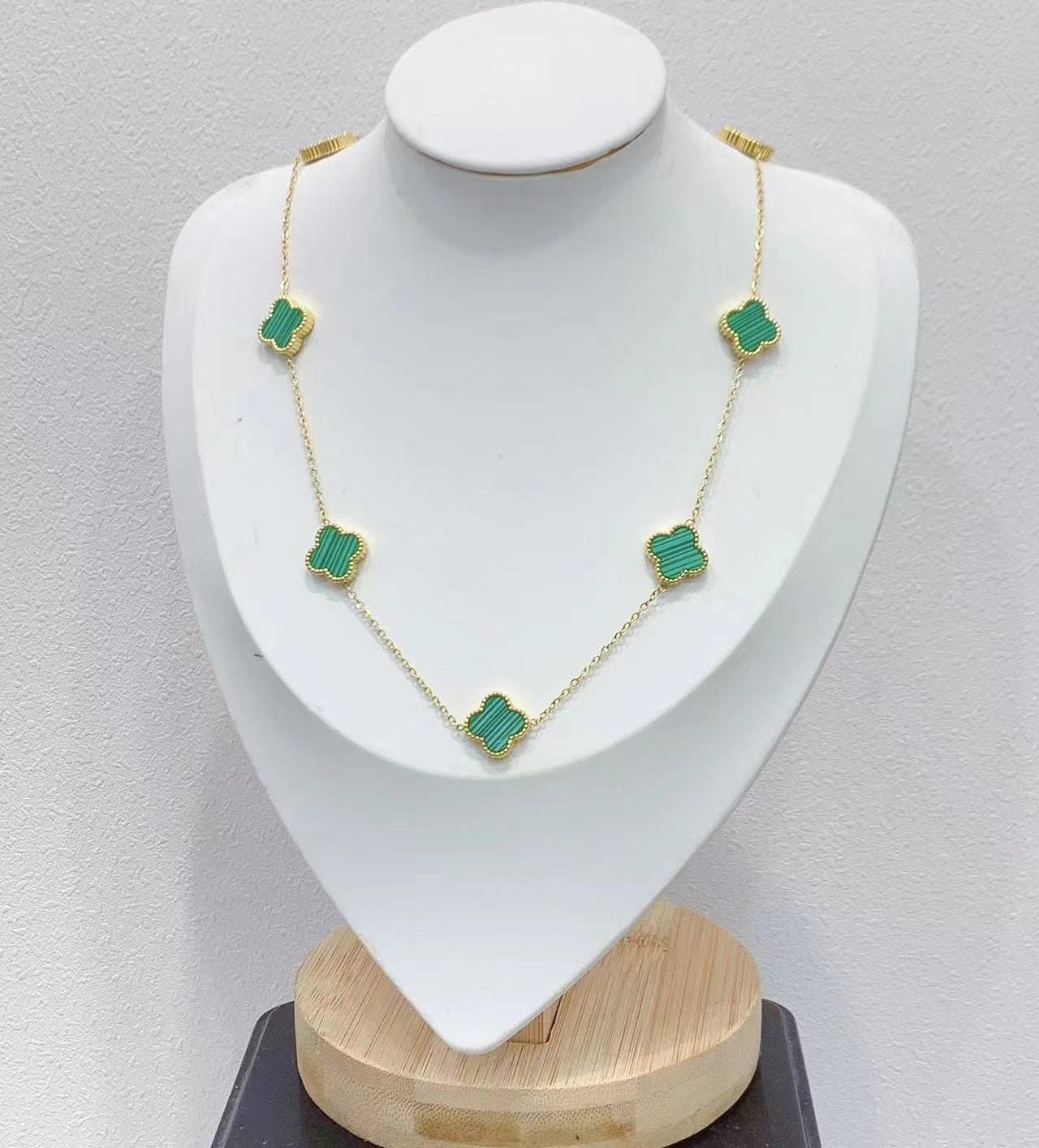 

Золотое ожерелье с четырьмя листами клевера из титановой стали, лучший подарок для друзей зелёный