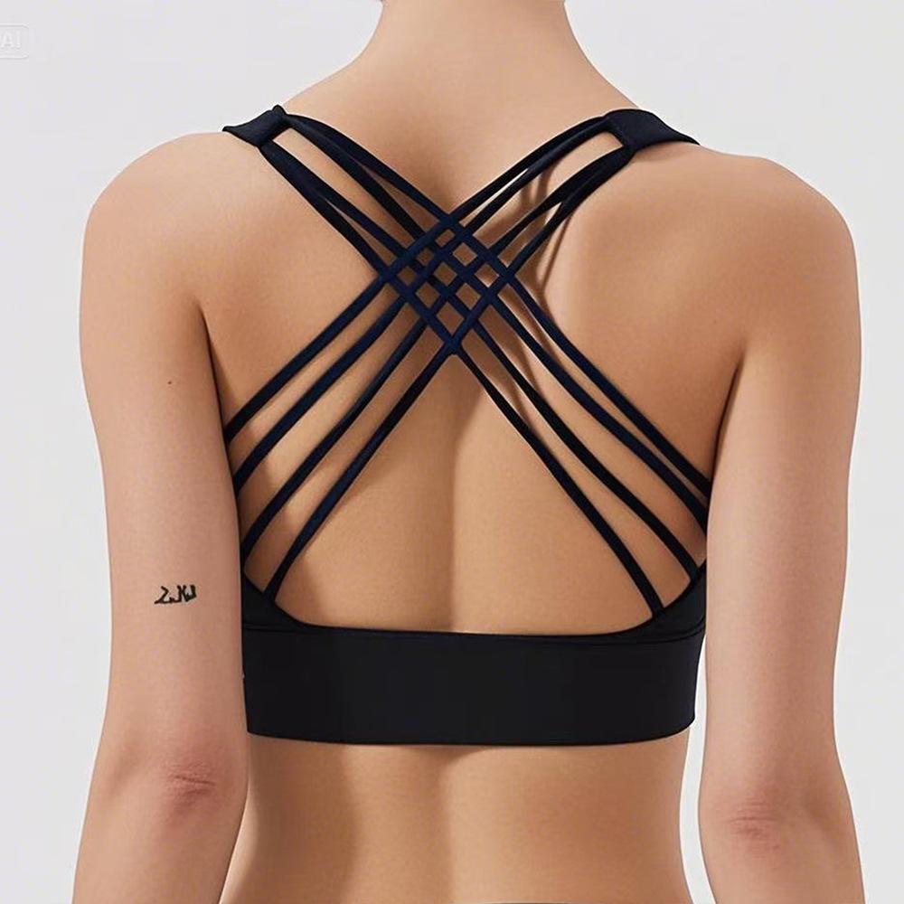 Women's High Elastic Criss-Cross Back Sports Bra - Nude Feel for Yoga and Running